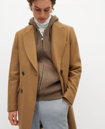 Double-breasted wool tailored coat